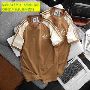 Adidas Classics Original 3 Stripes Tee Shirt Trefoil Retro Men Brown Slim Fit